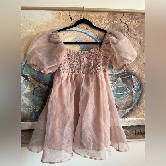 Mable Organza Sleeve Blush Pink Mini Dress - Picture 6 of 9